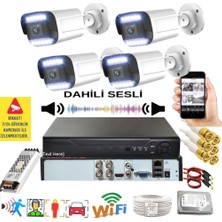 Qromax 4 Kameralı Set - Yapay Zeka Özellikli Gece Renkli Sesli FullHD 5Mp Lensli 12 Warm Ledli Güvenlik Kamerası Seti 312WS-104
