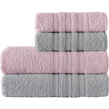 Brf Store Sepetium Riona Pamuklu 50X90-70X140 cm 4'lü Banyo Havlu Seti (Pembe)