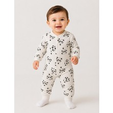 Gökçe Baby Panda Desenli Organik Pamuklu Bebek Tulum – Uzun Kollu Çıtçıtlı Unisex Bebek Zıbını