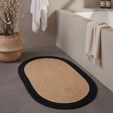 Cool Halı Luke Oval Tekli Banyo Paspası Kahve Siyah El Dokuması Hasır Jüt Görünümlü Bohem Lavabo Önü Paspası