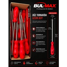 Bul-Max Bulmax Marka Uzun Boy Ergonomik Kırmızı Saplı Düz Tornavida