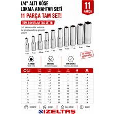 İzeltaş 1/4″ Altı Köşe 11 Parça Derin Lokma Anahtar Seti (Civata Deposu)