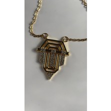 Stelle Jewelry Paslanmaz Çelik Serenay Kolye Gold Renk Geometrik Taşlı Kolye Şık Kadın Takı Aksesuar
