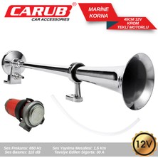 Carub 12VOLT Marine Korna 45 cm Tekli Motorlu Krom Havalı Korna Gemi Tır Kamyon
