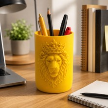 Basart Aslan Figürlü 3D Baskı Kalemlik Dekoratif Masaüstü Kalem Tutucu Ofis ve Çalışma Masası Organizeri Pla Malzeme 10X6 cm