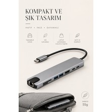 Mcdodo 8'i 1 Arada Usb-C Hub Adaptör - 100W Pd Hızlı Şarj, 4K Hdmı, Ethernet, Kart Okuyucu - MacBook ve Laptop Uyumlu