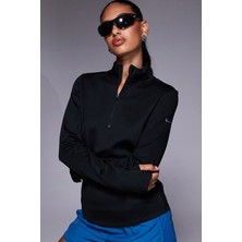 Nike One Training Dri Fit Half Zip Midlayer Long Sleeve Top Kadın 1/2 Fermuar Ligralı Kalın Sweatshirt Siyah
