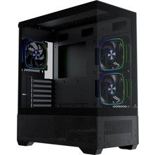 Gamebooster Nyvra Alpha 750W 80+ Bronze Atx Apfc 3.1 Pcı-E 5.1 3*argb Pwm Fan Atx Mid-Tower Seaview Gaming Siyah Kasa