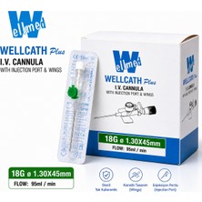 Wellmed Wellcatch Plus 18G Yeşil I.v. Branül 1.30×45MM Enjeksiyon Portlu Kanatlı Steril (25 Adet)