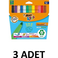 Bic 3 Adet Vısa Yıkanabilir Jumbo Keçeli Boya Kalemi Seti 12 Renk Kutu