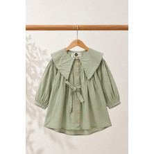 Kokoro Mother & Baby Keten Peter Pan Yakalı Kız Çocuk Elbise – Mint Yeşili