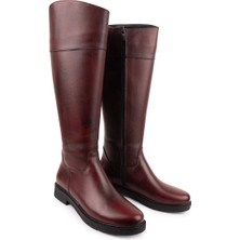 Emel Ayakkabı Modern Rahat Sivri Stiletto Deri Çizme Bordo 13856