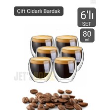 Jet's Home 6’lı Set Espresso Bardağı  80 ml Kahve Bardağı Çift Cidarlı Bardak Viski Bardağı
