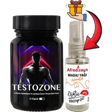 Bezos Testozone: 1 Adet Erkeklere Özel L-Argininli Epimedyumlu Lepidyumlu 21LI Formül + 30 ml Afrodizayn Masaj Yağı