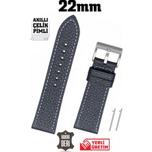 Saatse 22MM Lacivert Floter Spor Hakiki Deri Saat Kordonu Kayış Akıllı Pimli