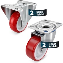Badem10 Poliamid 4'lü Teker Seti (2 Adet) Sabit Tablalı Teker (2 Adet) Döner Tablalı Teker 80X32 mm