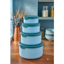 Tasarım Evi 4’lü Yuvarlak Saklama Kabı Seti (0,45ML -0,8ml-1.5l-2.5l) Mikrodalga ve Dondurucu Uyumlu