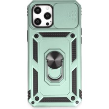 Bezos iPhone 12 Pro Max Kılıf Pars Lens Yüzüklü Silikon - Yeşil