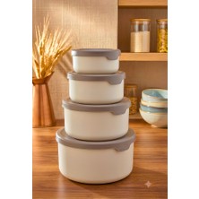 Tasarım Evi 4’lü Yuvarlak Saklama Kabı Seti (0,45ML -0,8ml-1.5l-2.5l) Mikrodalga ve Dondurucu Uyumlu