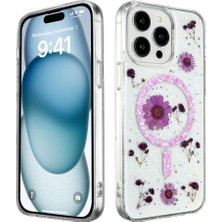 Bezos iPhone 15 Pro Max Kılıf Daisy Simli Magsafe Kapak - Mor