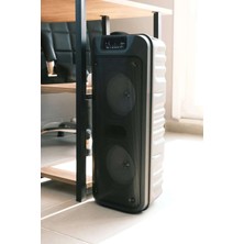Mercora Tech Siyah Büyük Çift Hoparlörlü Bluetooth Ses Sistemi, Işıklı ve Mikrofonlu, Suya Dayanıklı