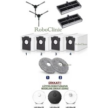 Roboclinic Dreame L40 Ultra Ce ve Ae Robot Süpürge Uyumlu Yedek Yan Fırça, Toz Torbası, Filtre, Paspas 10 Parça