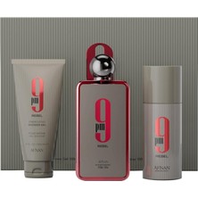 Afnan 9 Pm Rebel Edp 100 ml + Deospray 150 ml + Shower Gel 150 ml Unisex Parfüm Seti