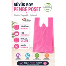 Kalbi Ticaret Kalın Pembe Poşet Büyük Boy 1 kg Hışır Atlet Poşet 30x60 cm Market Poşeti