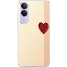 TechTree Vivo V70 Fe Uyumlu Krem Zeminli Kırmızı Kalp Baskılı Silikon Kılıf