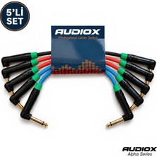AUDIOX Alpha Series 5’li Gitar Pedal Ara Kablosu 15 cm 6.3 mm L Tipi Mono Jak Patch Kablo
