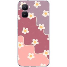 TechTree Infinix Gt 50 Pro Uyumlu Gül Kurusu ve Lila Tonlu Dalgalı Papatya Baskılı Silikon Kılıf