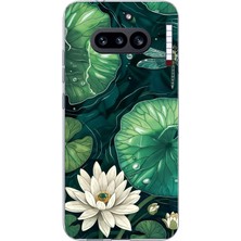 TechTree Nothing Phone (4A) Uyumlu Yeşil Yapraklı Nilüfer ve Yusufçuk Baskılı Silikon Kılıf