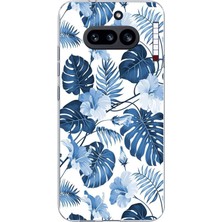 TechTree Nothing Phone (4A) Uyumlu Mavi Yaprak ve Çiçek Desenli Baskılı Silikon Kılıf