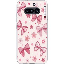TechTree Nothing Phone (4A) Uyumlu Pembe Fiyonk, Çiçek ve Puantiye Baskılı Silikon Kılıf