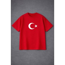 Vodexa Unisex Oversize T-Shirt Türk Bayrak Baskılı %100 Pamuk Tişört Rahat Kalıp