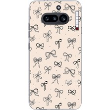 TechTree Nothing Phone (4A) Uyumlu Siyah Fiyonk Desenli Krem Rengi Baskılı Silikon Kılıf