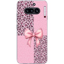 TechTree Nothing Phone (4A) Uyumlu Pembe Leopar Desenli ve Kurdele Baskılı Silikon Kılıf