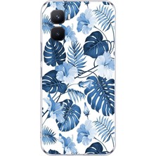 TechTree Infinix Gt 50 Pro Uyumlu Mavi Yaprak ve Çiçek Desenli Baskılı Silikon Kılıf