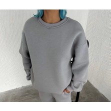 Aselia Global Kışlık Bisiklet Yaka Üç Iplik Basic Sweatshirt - Gri