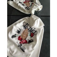 Aselia Global Üç Iplik Penye Uzun Kol Kapşonlu Baskılı Sweatshirt - Beyaz