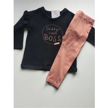 Elada Moda Dadys Little Boss Yazılı Kız Bebek Siyah Takım