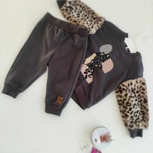Elada Moda Füme Kol Kısmı Leoparlı Sardonlu Kız Çocuk Takim