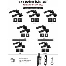 Gümüş Lama Kare Rozetli Kapı Kolu 7'li Kapı Kolu ve 40MM Sessiz Kilit Set (3+1 Daire Için Geçerli) Siyah