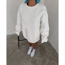 Aselia Global Kışlık Bisiklet Yaka Üç Iplik Basic Sweatshirt - Beyaz