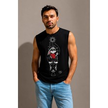 Enb1r Moda Erkek Tavşan Baskılı Sıfır Kol Tişört Regular Fit Bisiklet Yaka Yazlık Günlük Pamuklu Atlet T-Shirt