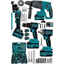 Steiner 21V Darbeli Kömürsüz Kırıcı Delici Hilti & Taşlama & Matkap & Somun Sıkma Sökme 4'lü Set Mavi