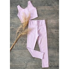 Elada Moda Lila Kız Çocuk Pamuklu Crop ve Tayt Takım
