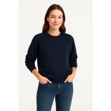 Aselia Global Üç Iplik Düz Bisiklet Yaka Sweatshirt - Lacivert