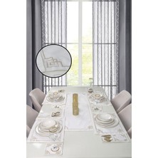 Bonny Home Sarmal Krem Gold 8 Kişilik 25 Parça Nakışlı Linen Keten Amerikan Servis Runner Yemek Takımı