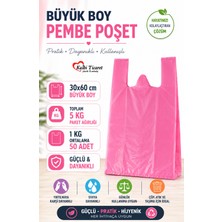 Kalbi Ticaret Kalın Pembe Poşet Büyük Boy 5 kg Market Manav Poşeti Çöp Poşeti Hışır Atlet Poşet 30X60 cm